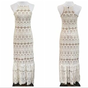 Love Fire Lace Tiered Ruffle Bottom Maxi Dress SZ S